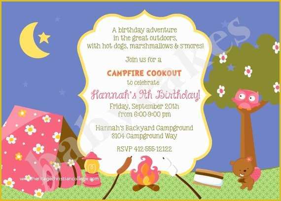 Campfire Invitation Template Free Of Girl Camping Birthday Invitation Invite Camp Out by