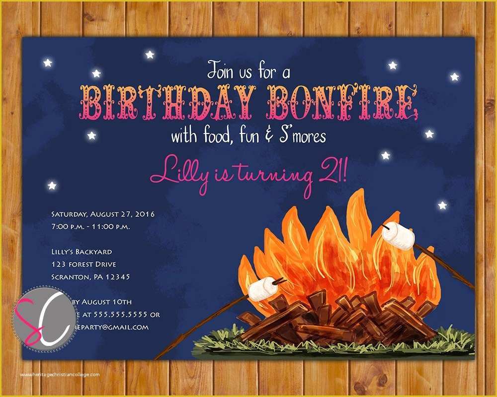 Campfire Invitation Template Free Of Girls Bonfire Birthday Party Invite Navy Pink Preteen Teen