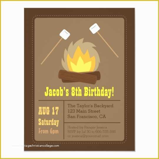 Campfire Invitation Template Free Of Marshmallows Bonfire Birthday Party Invitations