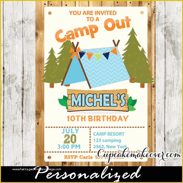 Camping Invitations Templates Free Of Boys Camping Party Invitation Barn Wood Personalized