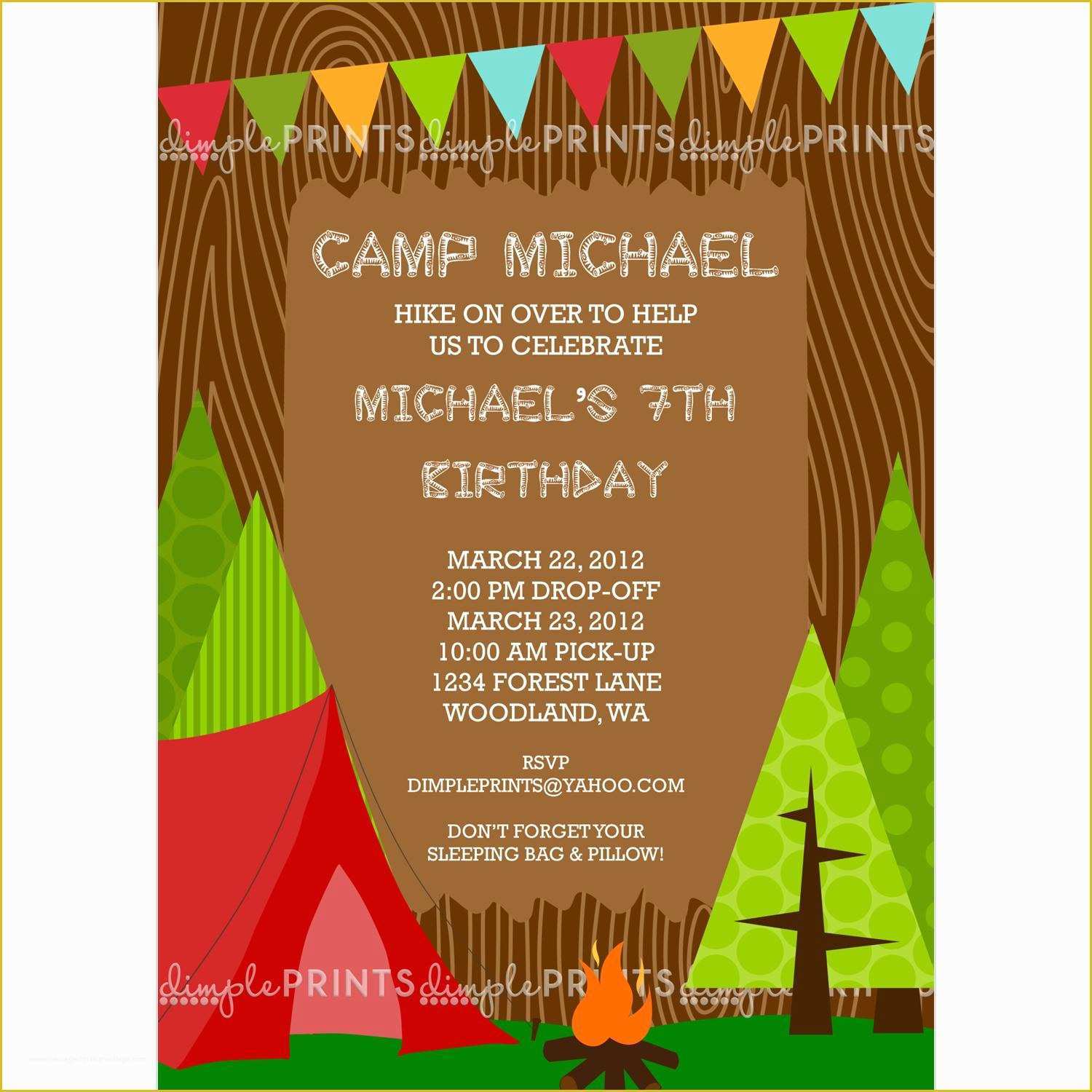 Camping Invitations Templates Free Of Camping Boy Printable Invitation Dimple Prints Shop
