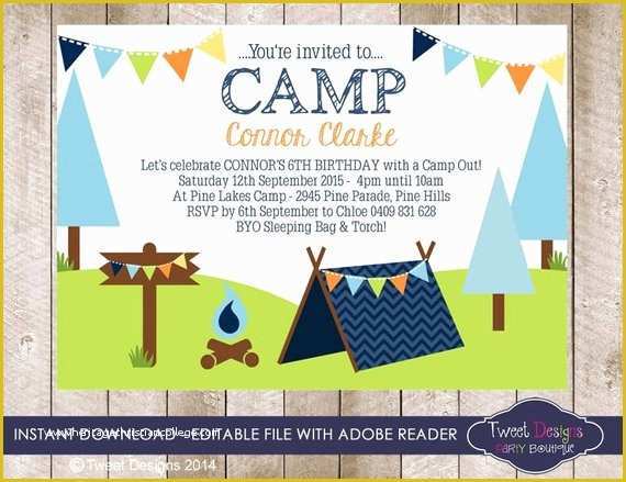 Camping Invitations Templates Free Of Camping Invitation Instant Download by Tweetpartyprintables