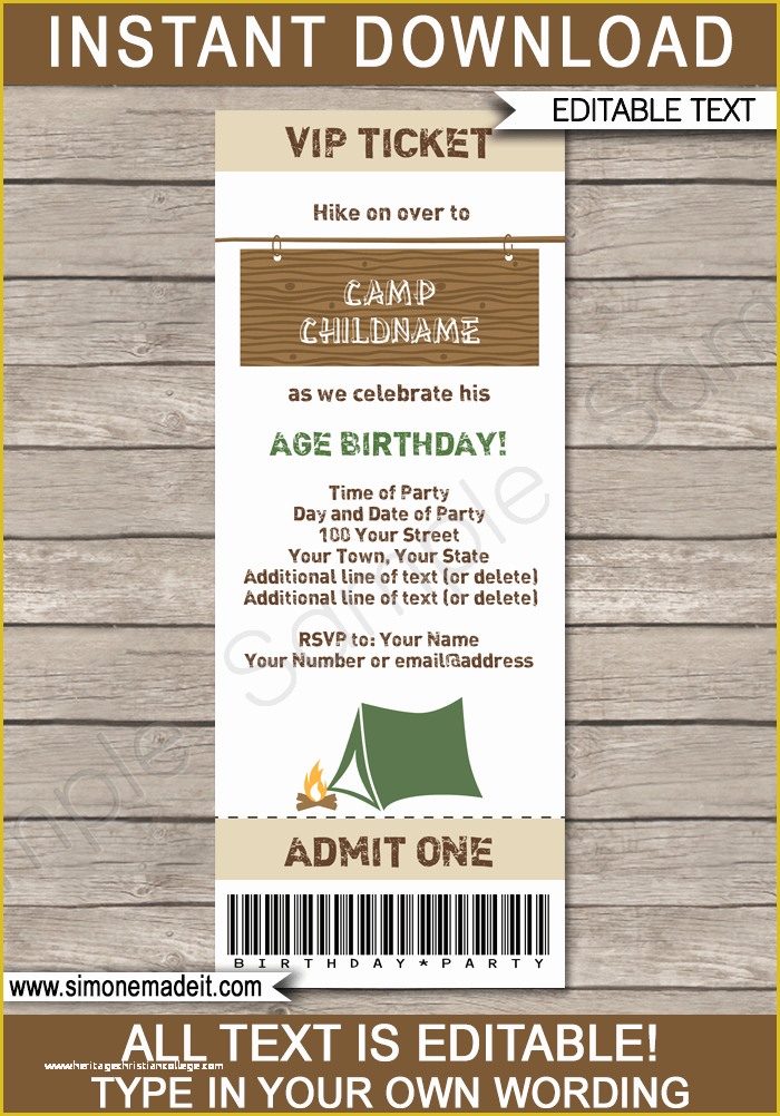 Camping Invitations Templates Free Of Camping Party Ticket Invitation Template