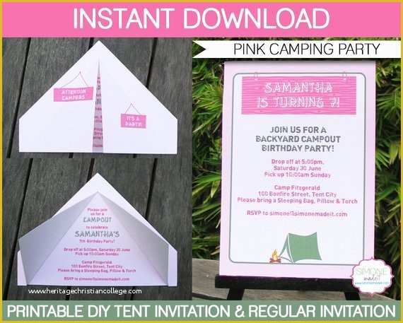 Camping Invitations Templates Free Of Camping Tent Invitation Template Birthday Party Pink Girls