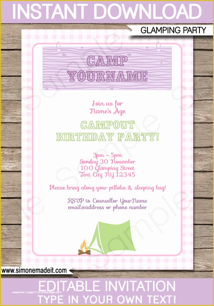 Camping Invitations Templates Free Of Glamping Birthday Party Invitations Template