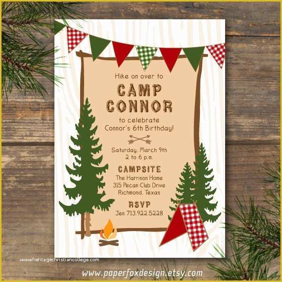 Camping Invitations Templates Free Of Party Invitation Camp theme Diy Printable by Paperfoxdesign
