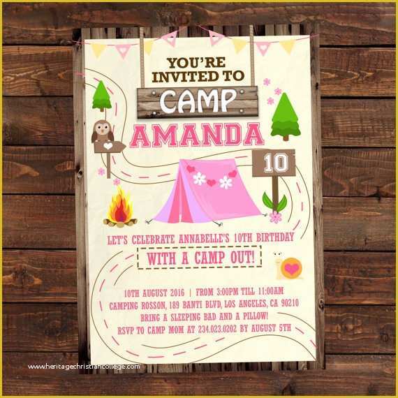 Camping Invitations Templates Free Of Printable Camping Party Invitations for Girls Summer Camp