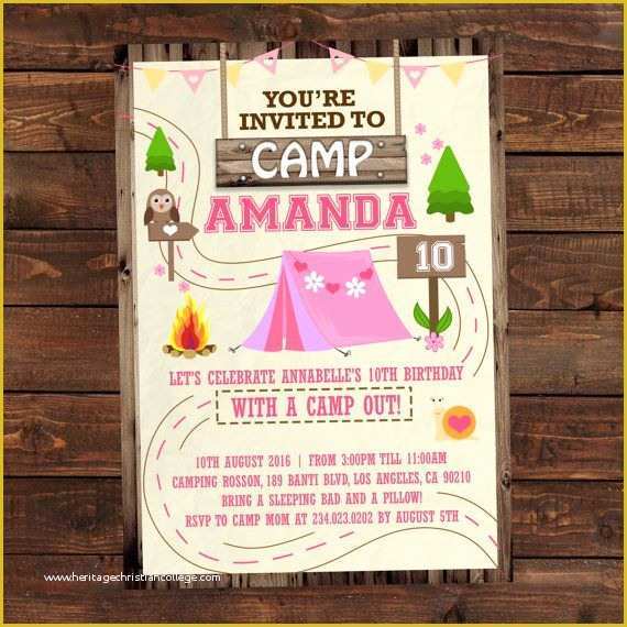 Camping Invitations Templates Free Of Printable Camping Party Invitations for Girls Summer