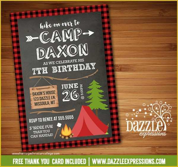 Camping Invitations Templates Free Of Printable Chalkboard Plaid Camping Birthday Invitation