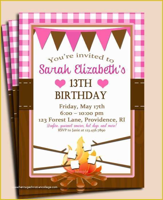 Camping Invitations Templates Free Of Smore Campfire Invitation Printable or Printed with Free