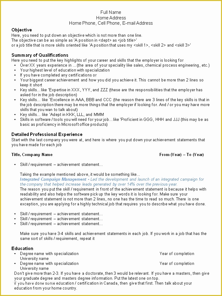 Canadian Resume Template Free Of Canada Resumes