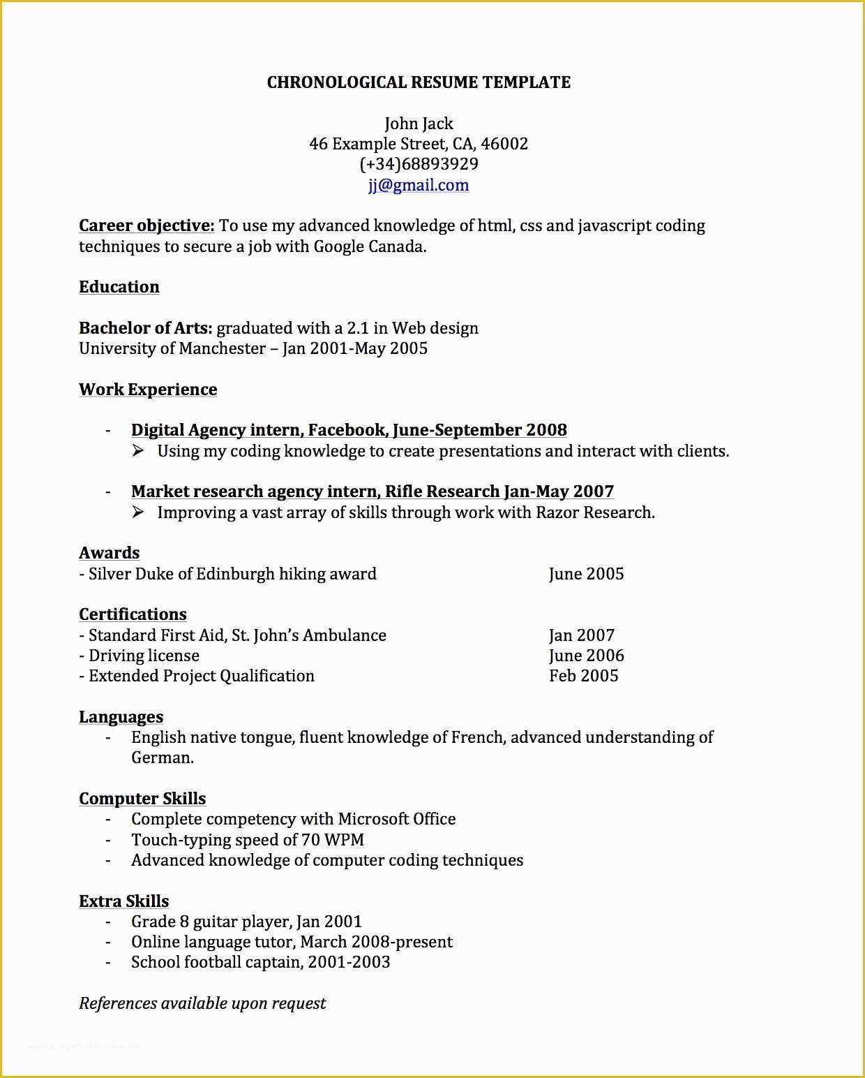 canadian resume sample