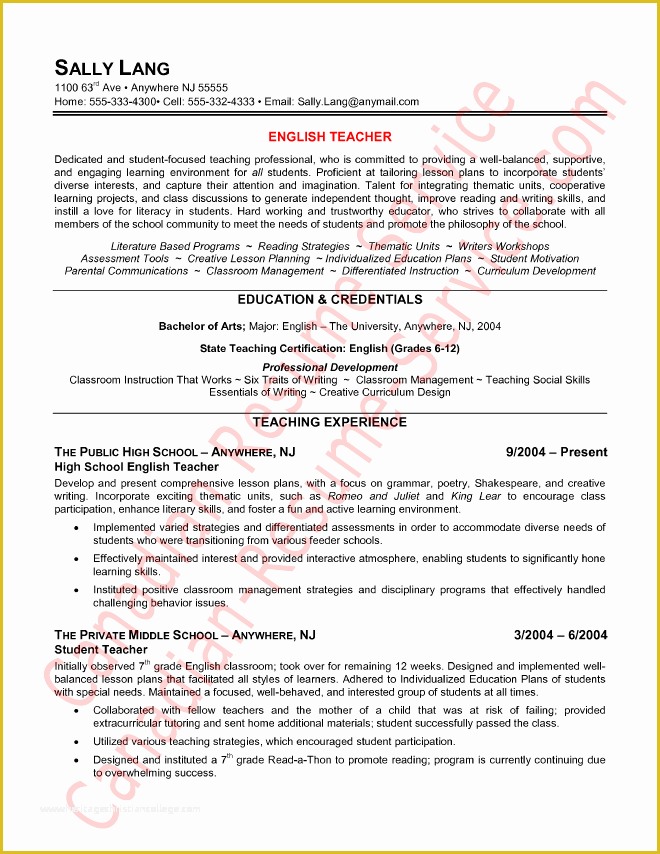 Canadian Resume Template Free Of Epic English Teacher Resume Example or Sample