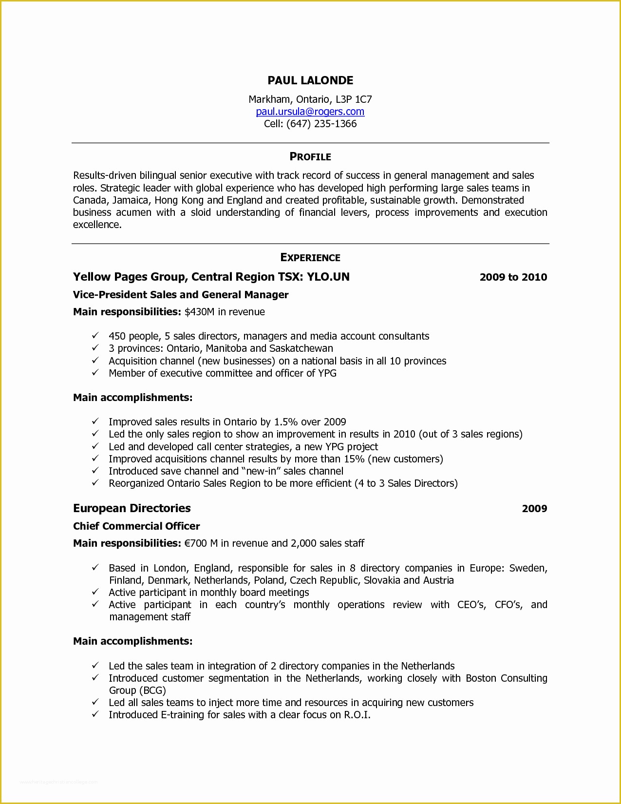 canadian government job resume sample