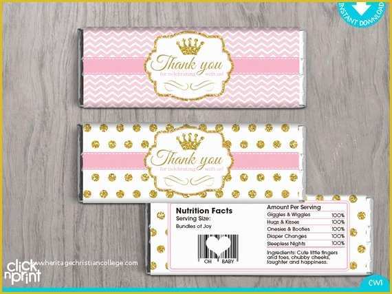 Candy Bar Wrappers Template for Baby Shower Printable Free Of Baby Shower Pink and Gold Print Yourself Candy Bar Wrappers