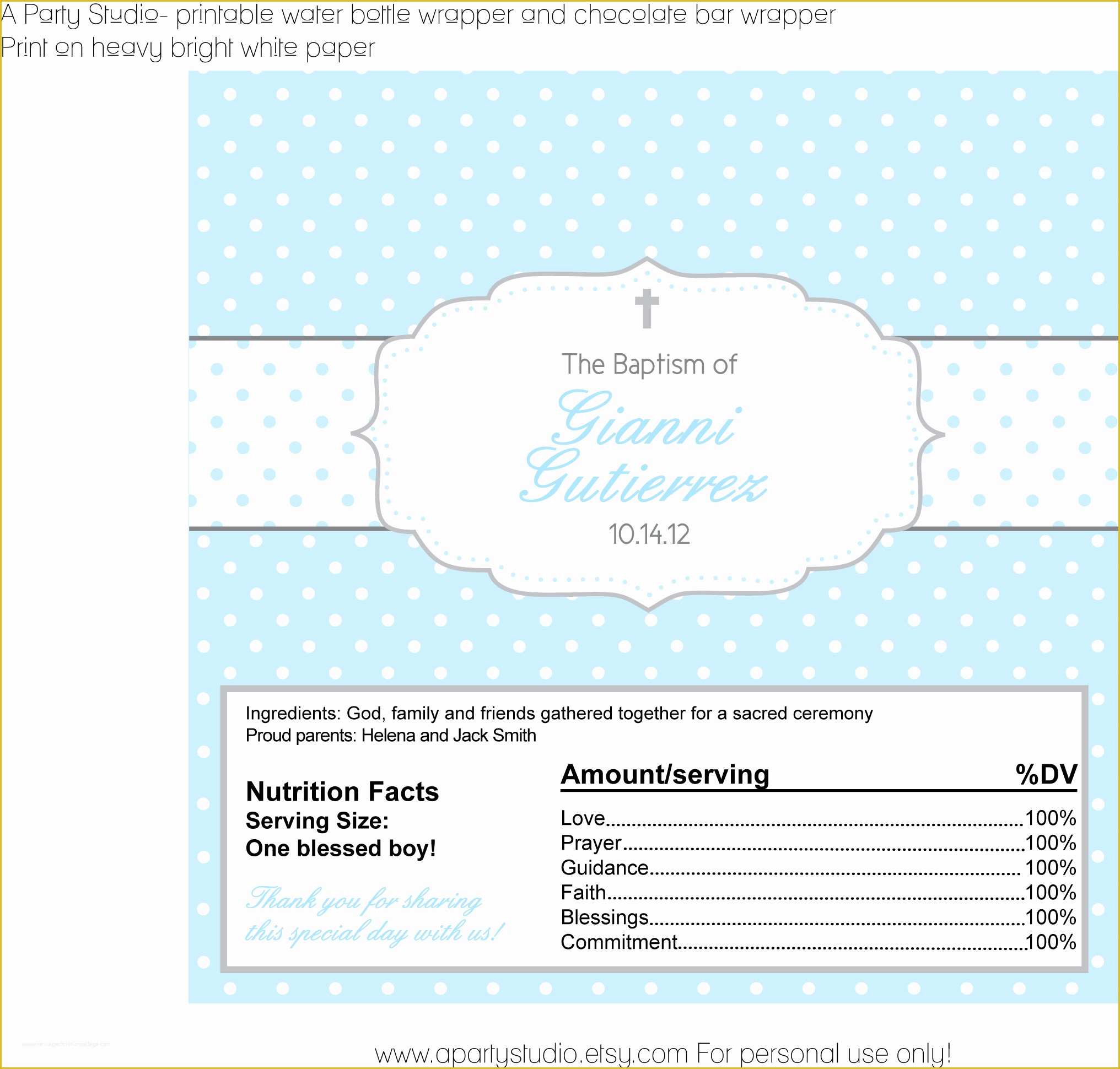 Candy Bar Wrappers Template for Baby Shower Printable Free Of Ella’s Polkadots and Peals Baptism