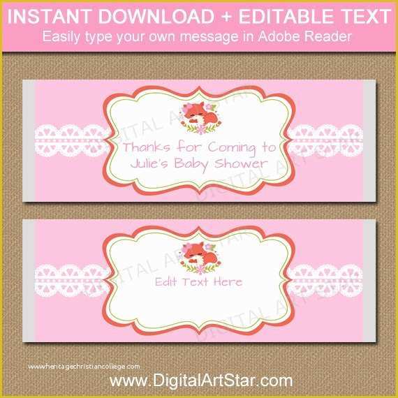 Candy Bar Wrappers Template for Baby Shower Printable Free Of Girl Baby Shower Candy Wrappers Printable Woodland Candy Bar