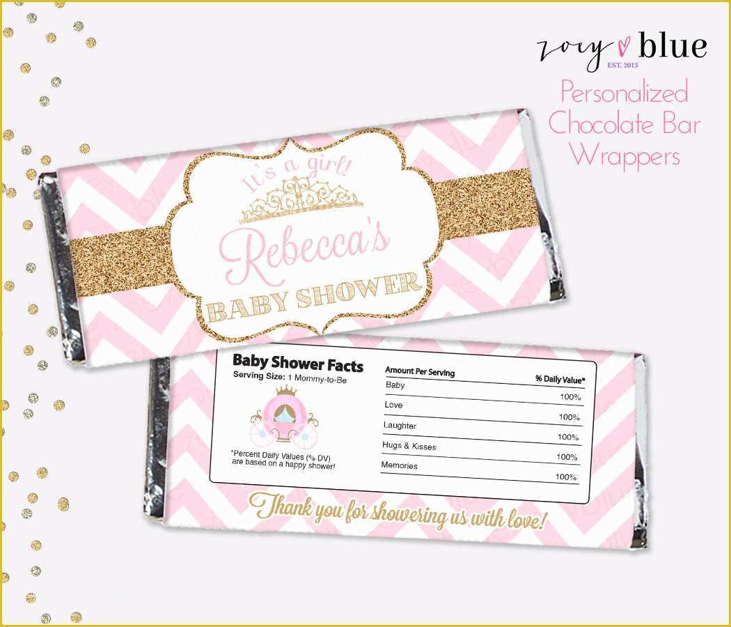 Candy Bar Wrappers Template for Baby Shower Printable Free Of Pink Gold Princess Baby Shower Chocolate Bar Wrapper