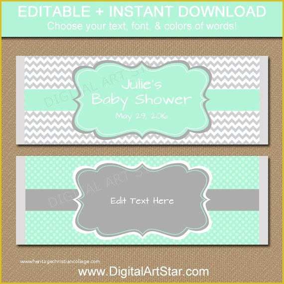 Candy Bar Wrappers Template for Baby Shower Printable Free Of Printable Baby Shower Candy Wrappers Editable Mint