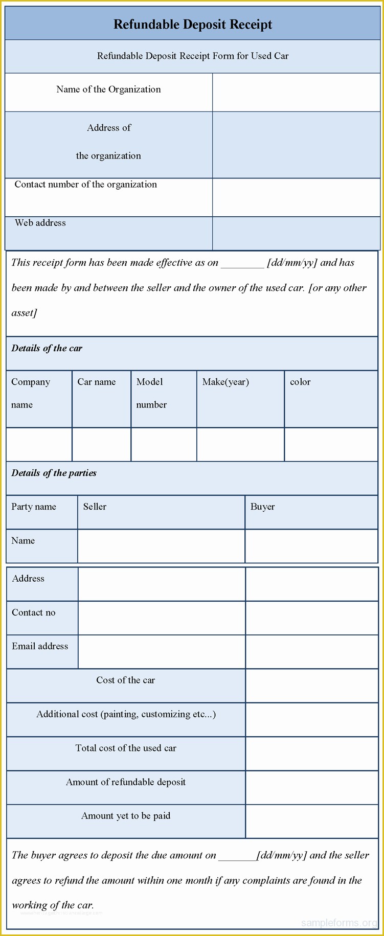 Car Deposit Receipt Template Free Of 12 Best Of Used Car Deposit Agreement Car Sale