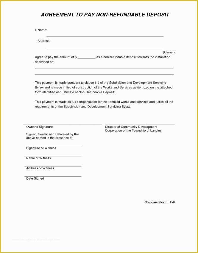 Non Refundable Deposit Agreement Template