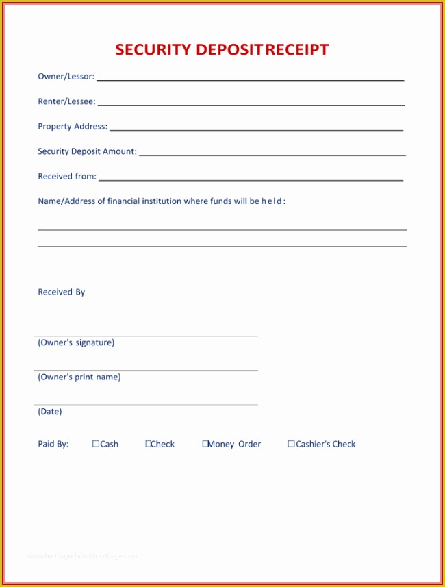 Car Deposit Receipt Template Free Of Security Deposit Receipt 4 Sample Security Deposit Receipts