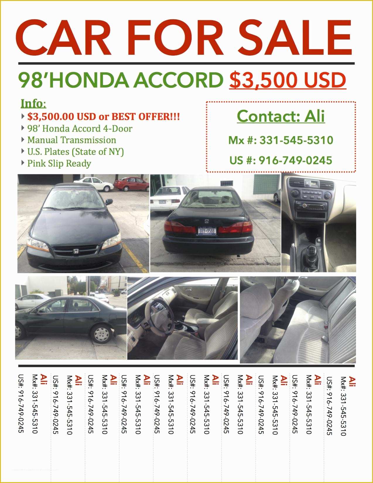 Car for Sale Flyer Template Free Of Car for Sale Honda Accord