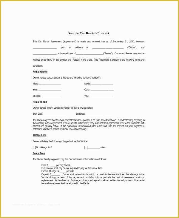 Car Lease Template Free Of Blank Lease Template 6 Free Word Pdf Documents