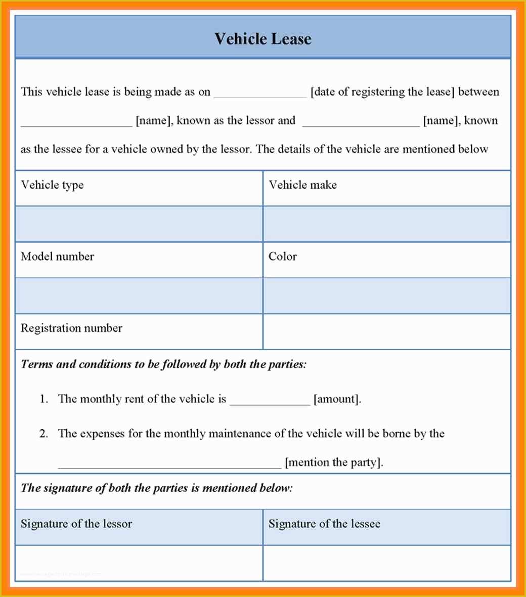Car Lease Template Free Of Car Lease Agreementhicle Lease Agreement Template Car