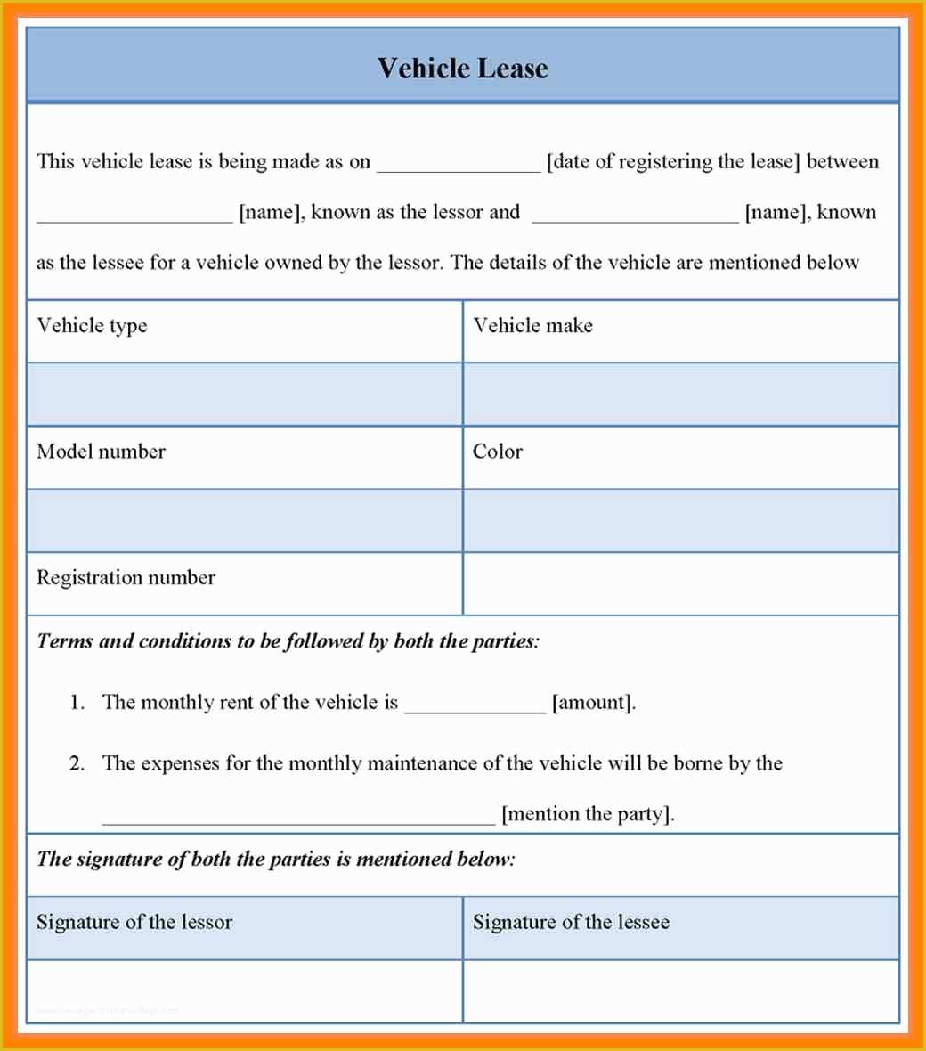 Car Lease Template Free Of Car Lease Agreementhicle Lease Agreement Template Car