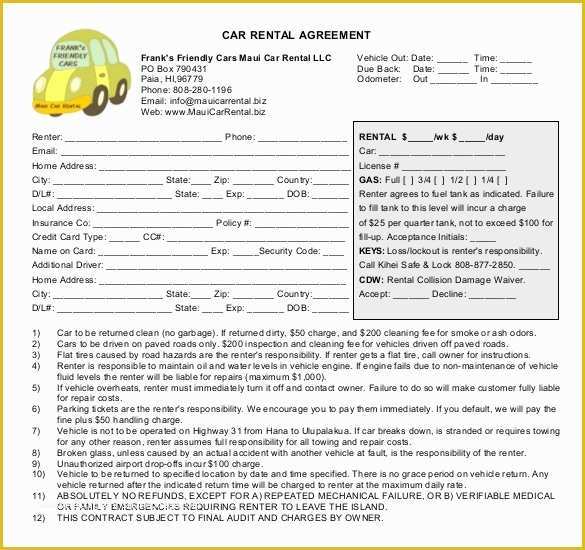 Car Lease Template Free Of Car Rental Agreement – 11 Free Word Pdf Documents