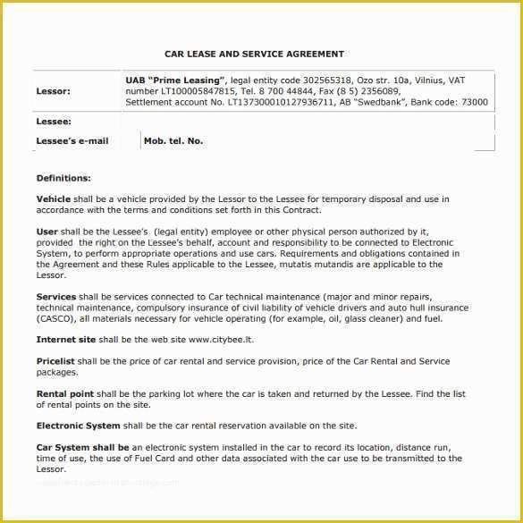 Car Lease Template Free Of Sample Vehicle Lease Agreement Template 12 Free