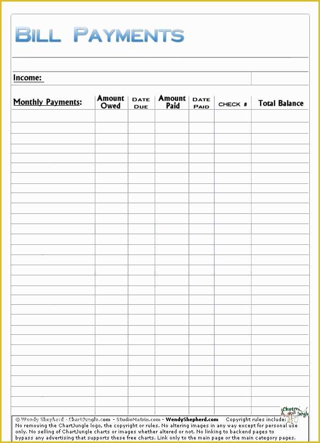 Car Payment Book Template Free Of Free Printable Bill Payment List Wow Image Results