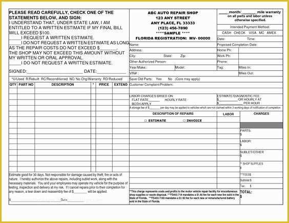 Car Repair Invoice Template Free Download Of 14 Best Photos Of Auto Repair Invoice Template Printable