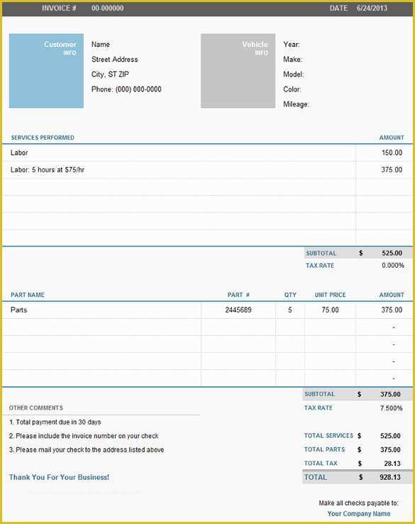 Car Repair Invoice Template Free Download Of 32 Excel Invoice Templates Ai Psd