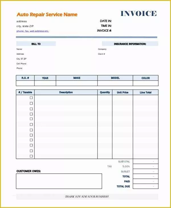 49 Car Repair Invoice Template Free Download