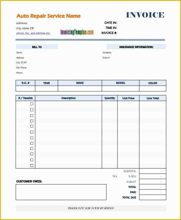 Car Repair Invoice Template Free Download Of 7 Auto Repair Invoice Templates – Free Sample Example