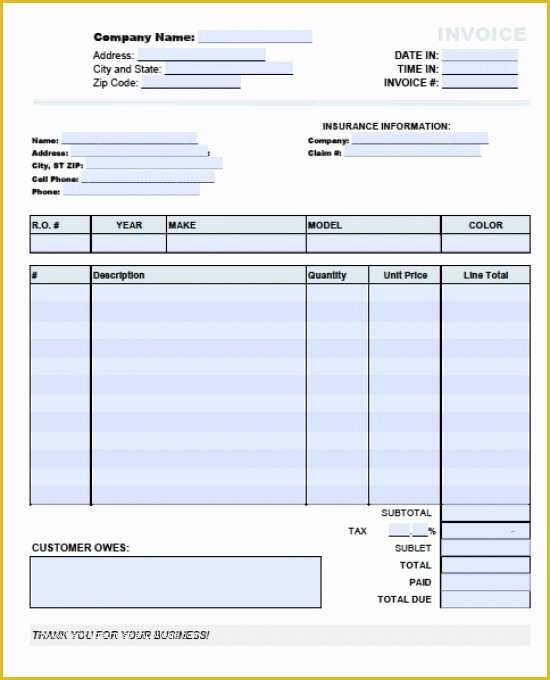 Car Repair Invoice Template Free Download Of Auto Invoice Template