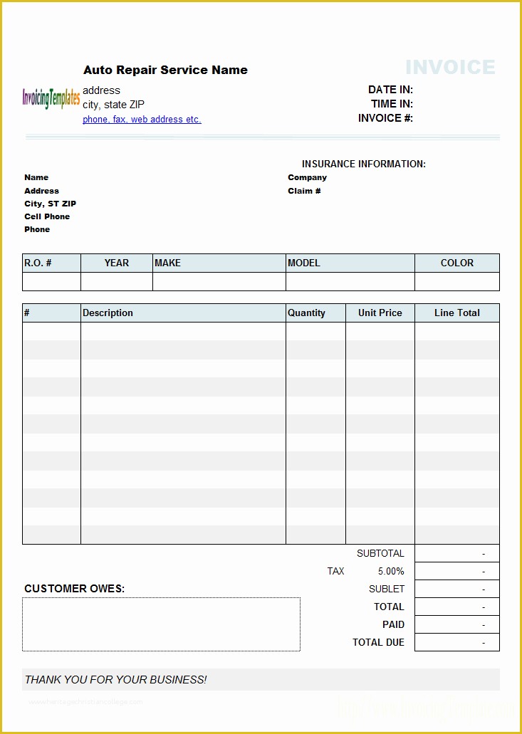 Car Repair Invoice Template Free Download Of Auto Mechanic Invoice Template Invitation Template