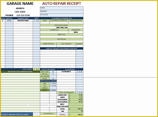 Car Repair Invoice Template Free Download Of Auto Repair Invoice for A Garage with Tax