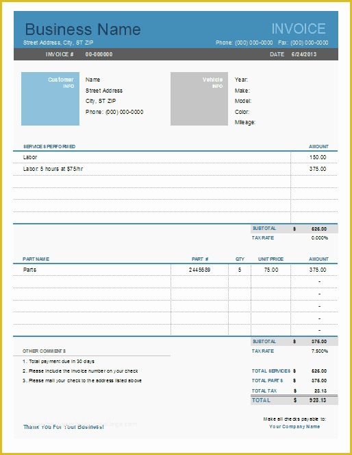 Car Repair Invoice Template Free Download Of Auto Repair Invoice Template for Excel