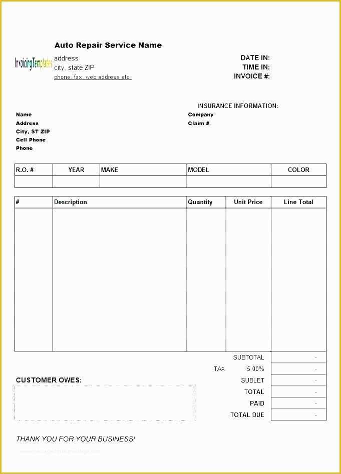 Car Service Invoice Template Free Download