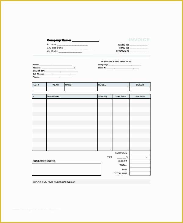 Car Repair Invoice Template Free Download Of Repair Invoice Template 7 Free Word Excel Pdf