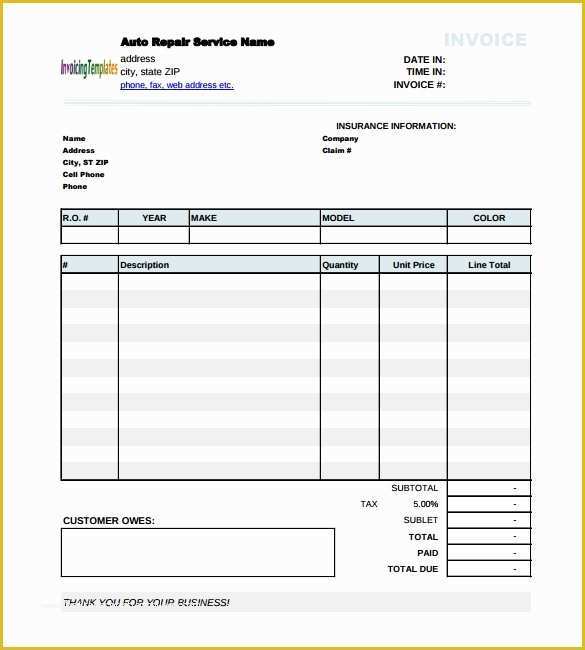 Car Repair Invoice Template Free Of 12 Sample Auto Repair Invoice Templates to Download