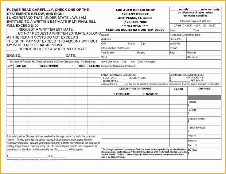 Car Repair Invoice Template Free Of 14 Best Photos Of Auto Repair Invoice Template Printable