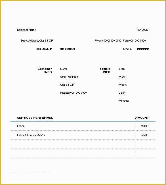 Car Repair Invoice Template Free Of 6 Auto Repair Invoice Templates Doc Pdf