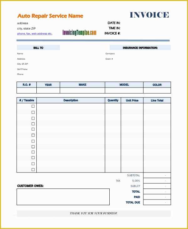 Car Repair Invoice Template Free Of 7 Auto Repair Invoice Examples & Samples Word Pdf