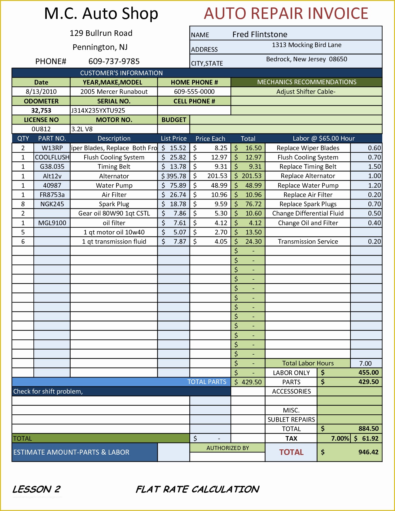 Car Repair Invoice Template Free Of Auto Repair Invoice Template Excel