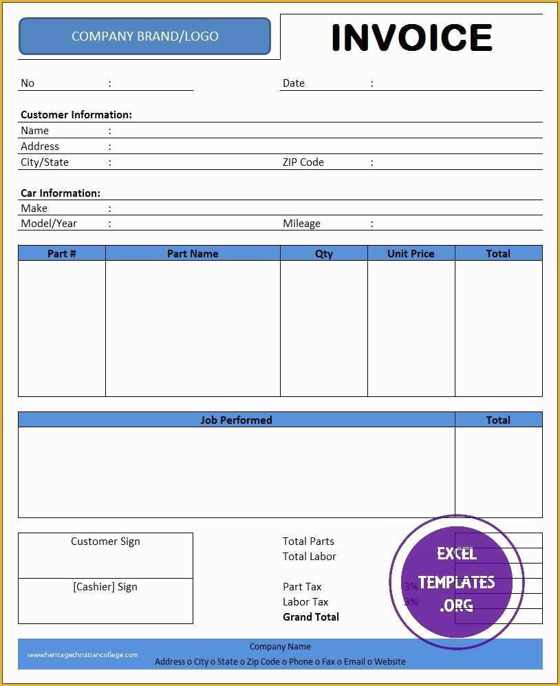 Car Repair Invoice Template Free Of Auto Repair Invoice Template Excel Templates