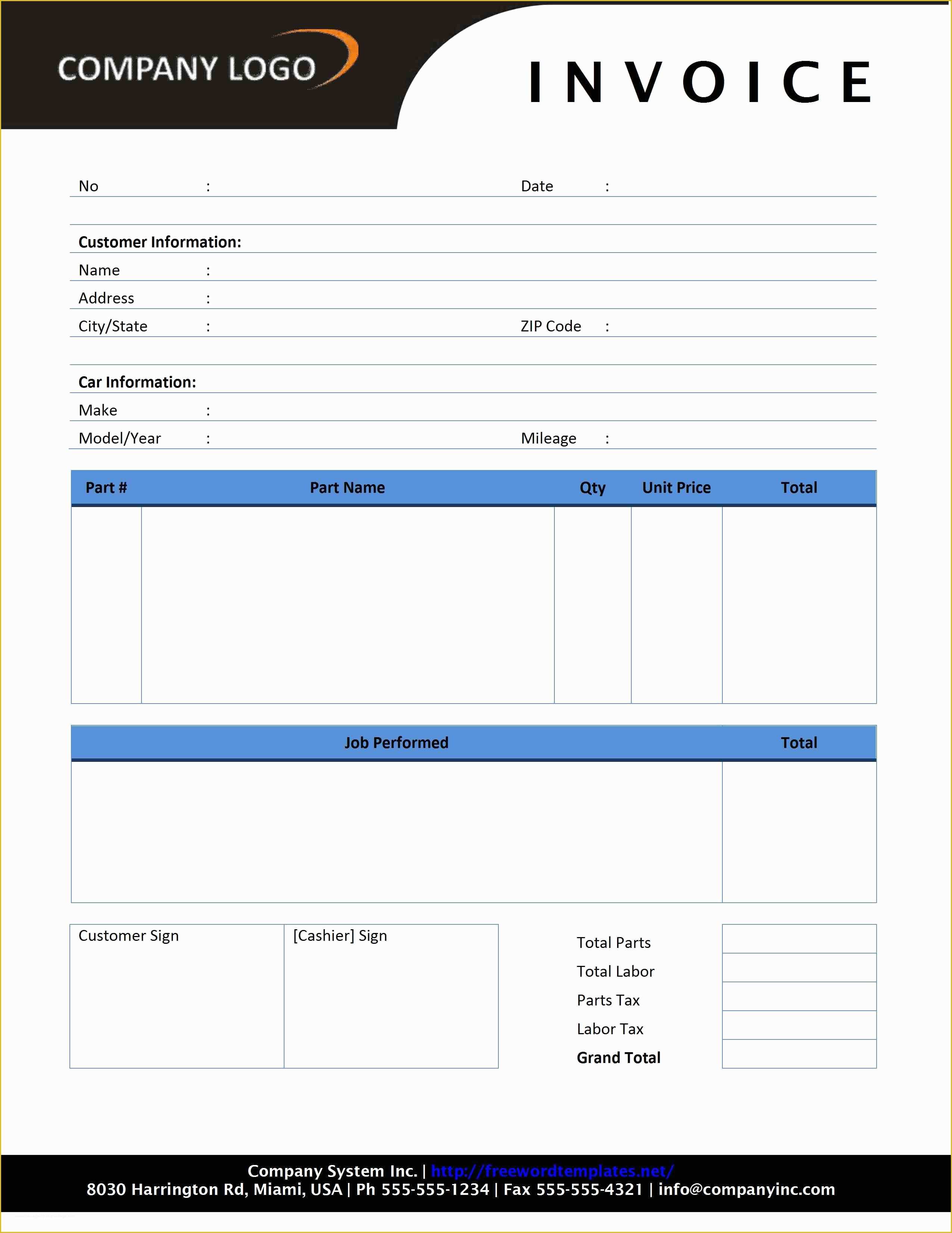 Car Repair Invoice Template Free Of Auto Repair Invoice Template